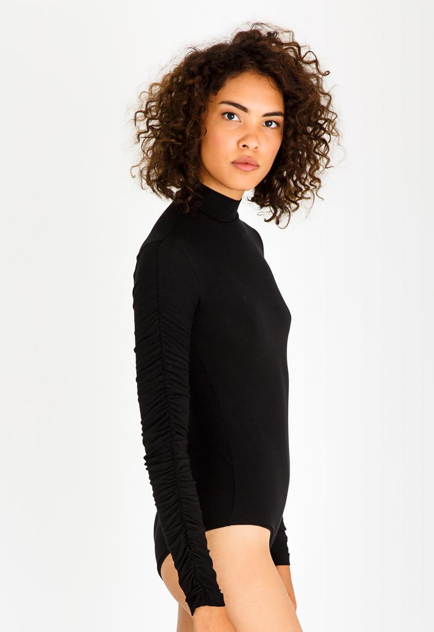 c(inch) - Ruched Sleeve Bodysuit Black
