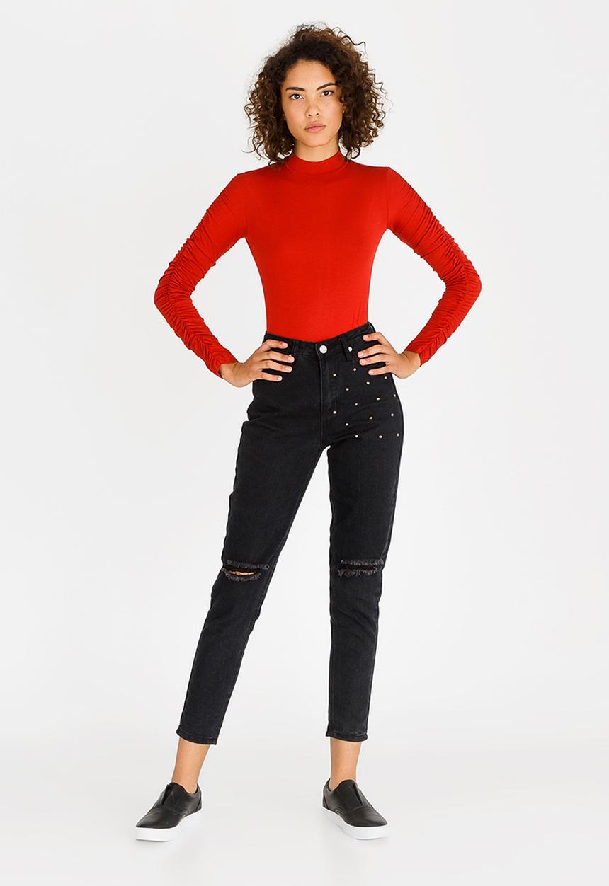 c(inch) - Ruched Sleeve Bodysuit Rust