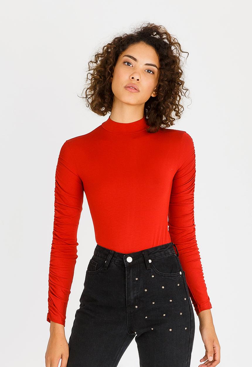 c(inch) - Ruched Sleeve Bodysuit Rust