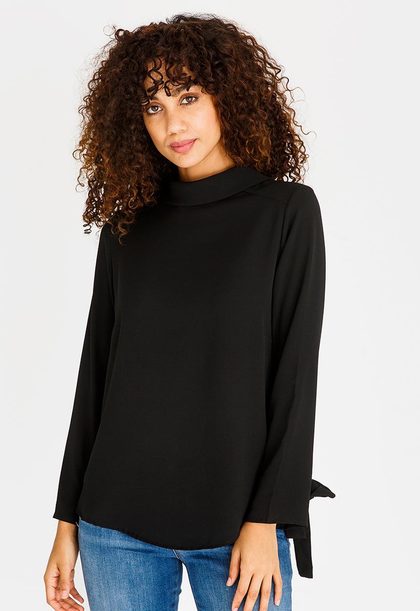 edit - Turtle Neck Blouse With Ties Black