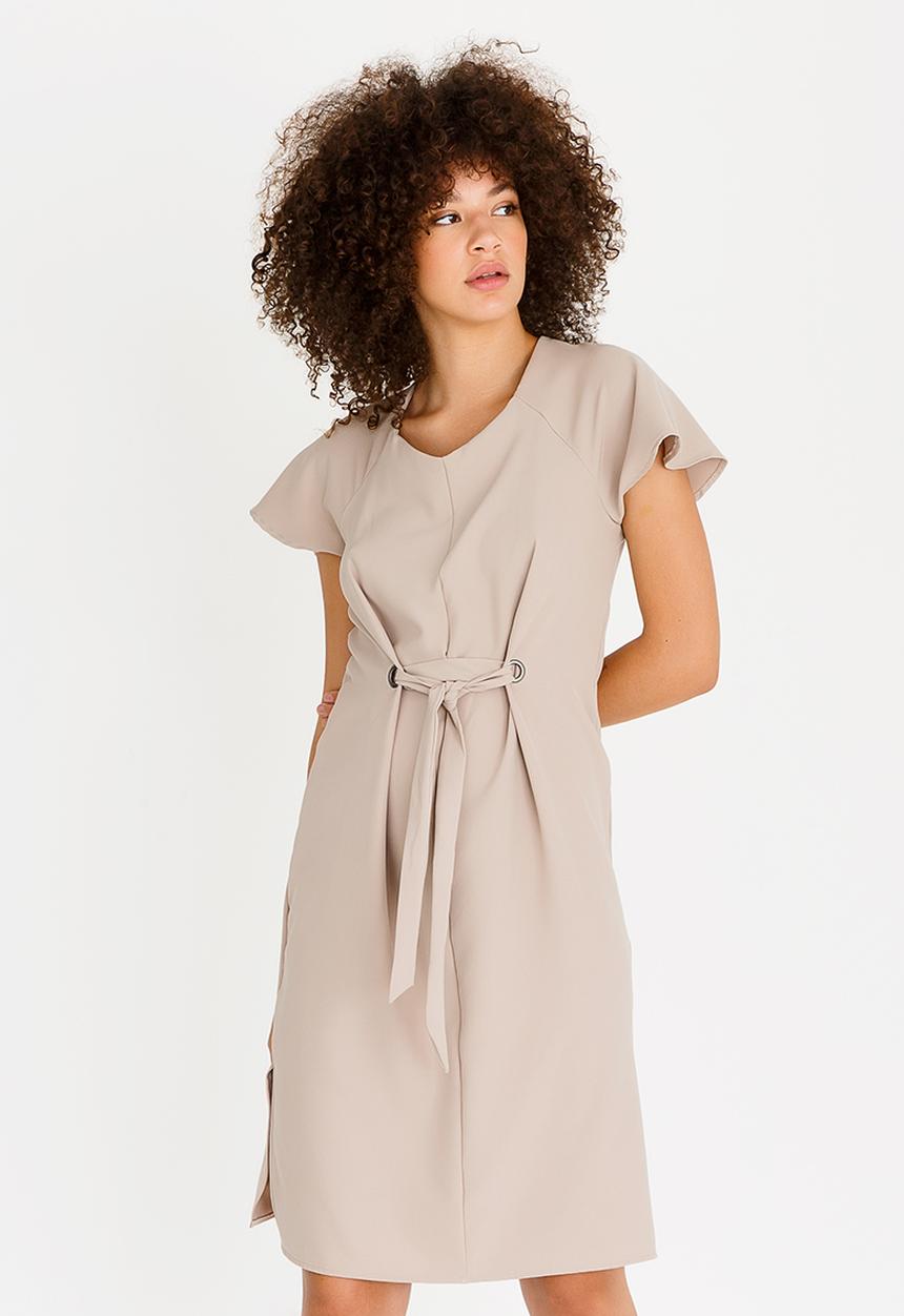 edit - Shift Dress with Front Ties Taupe