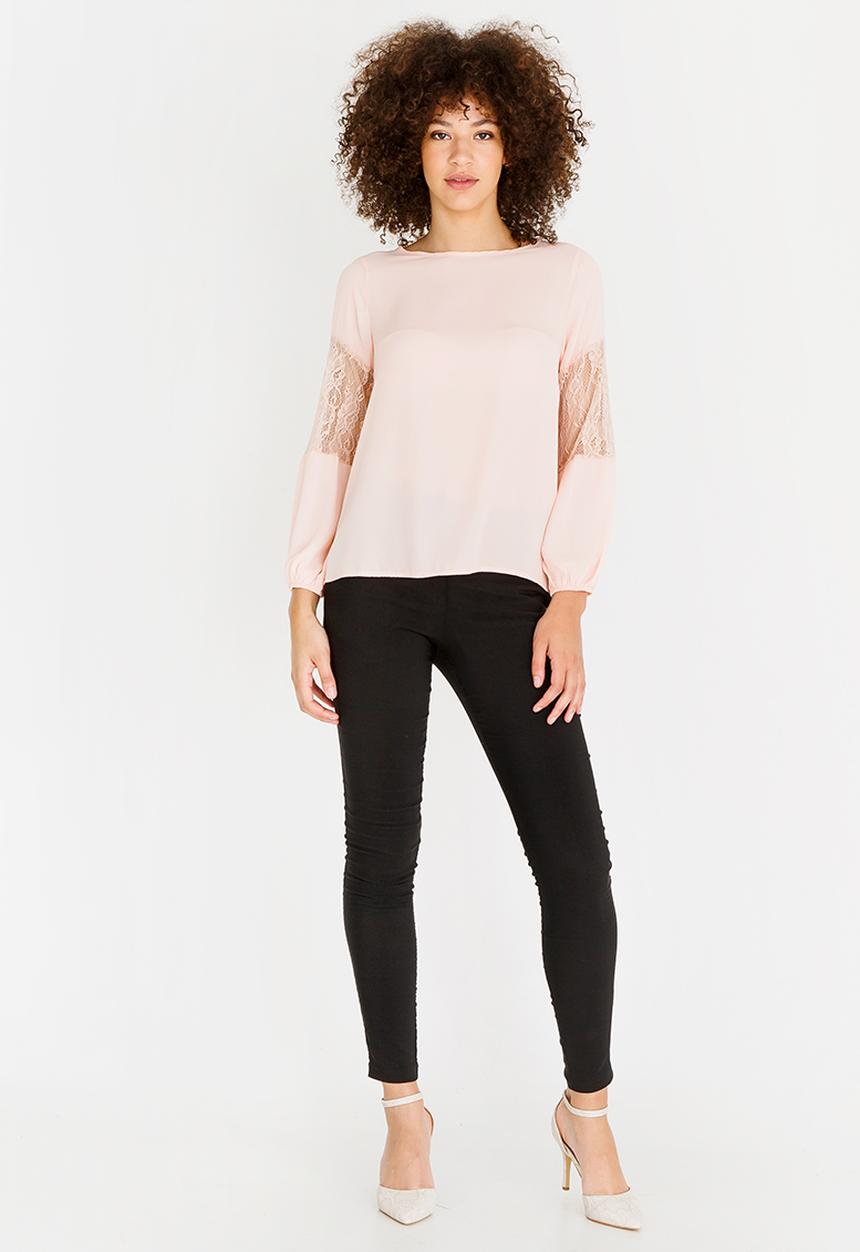 edit - Lace Inset Lantern Sleeve Top Peach