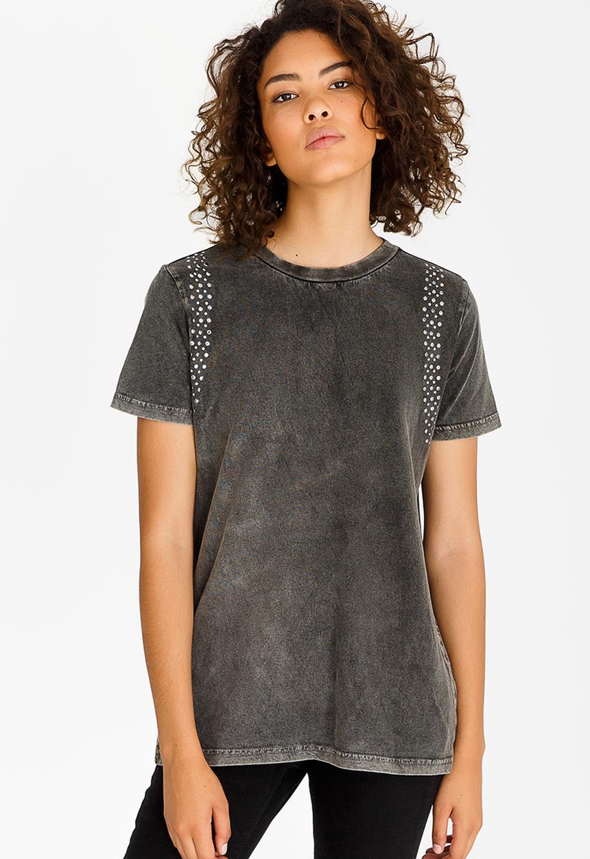 Brave Soul - Tee with Stud Detail Grey