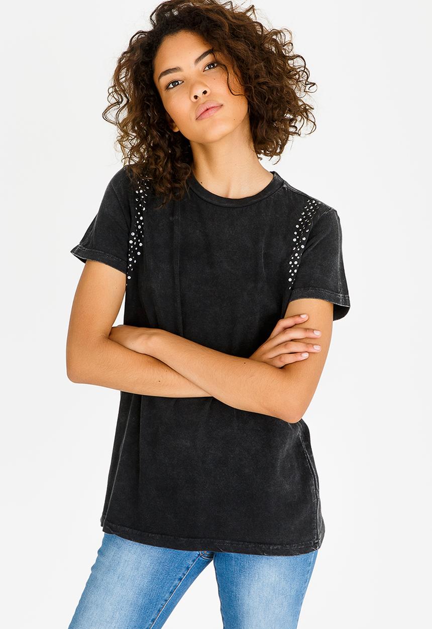 Brave Soul - Tee with Stud Detail Black