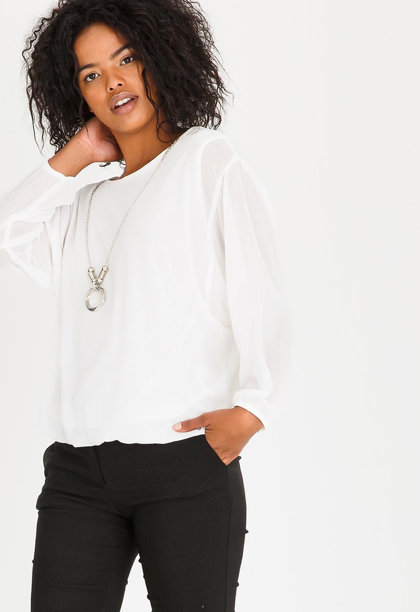 edit - Long Sleeve Lined Blouse with Detachable Chain Off White