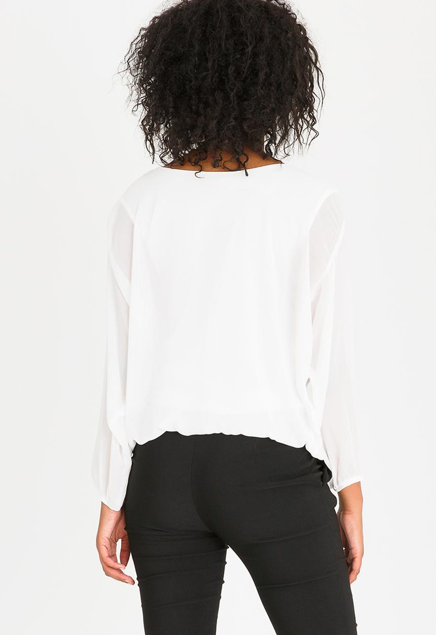 edit - Long Sleeve Lined Blouse with Detachable Chain Off White