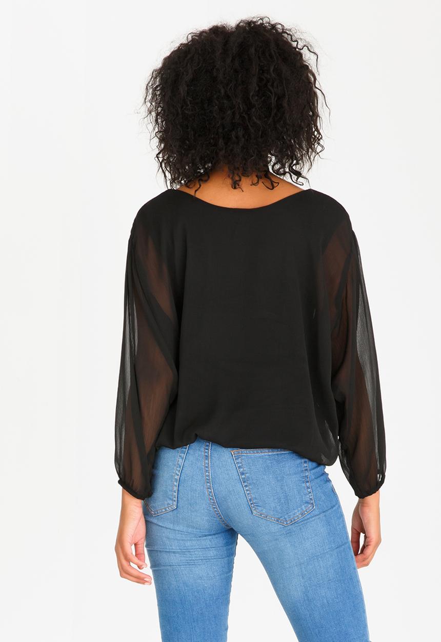 edit - Long Sleeve Lined Blouse with Detachable Chain Black