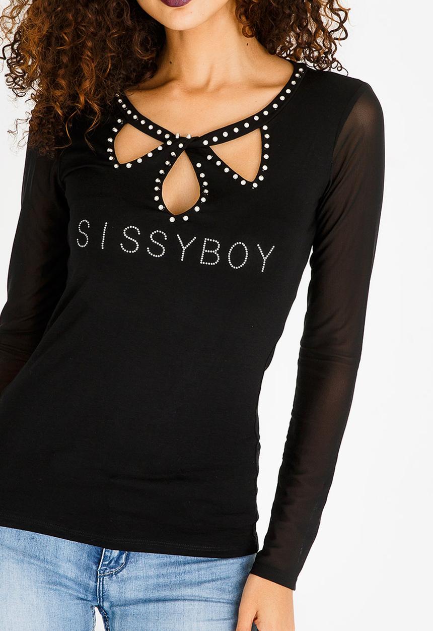 SISSY BOY - Lisea Cross Over Detail Top Black