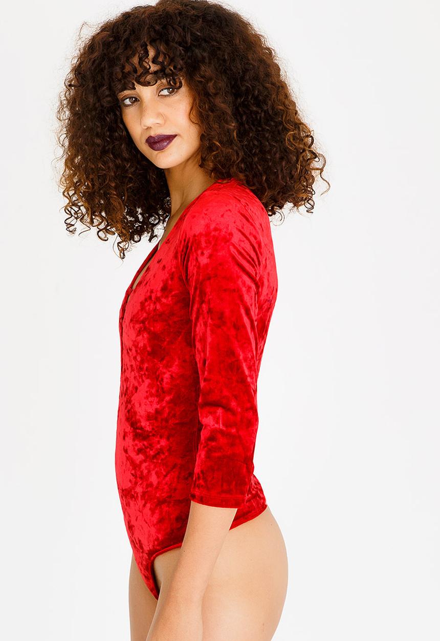 SISSY BOY - Velvet Bodysuit Red