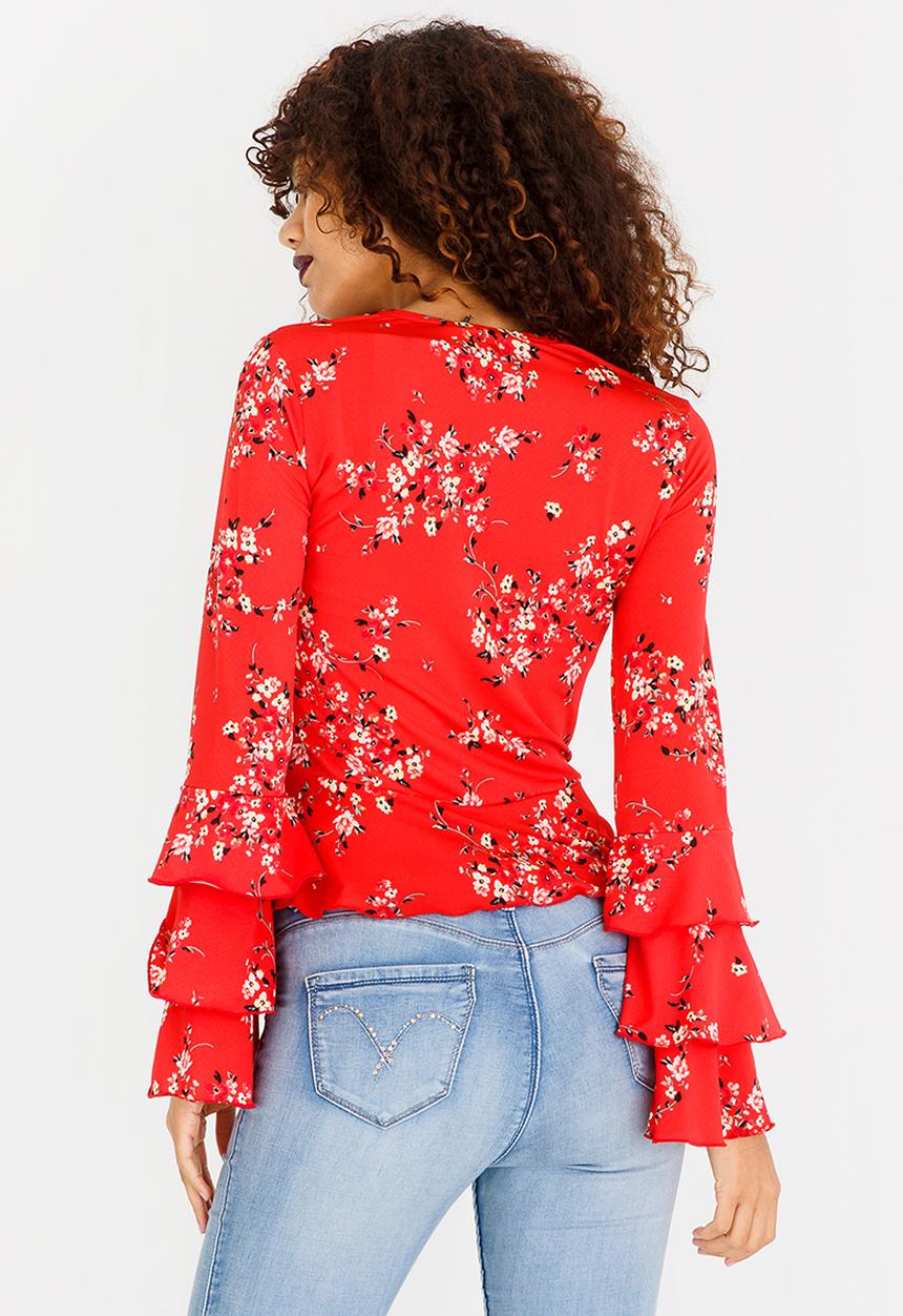 SISSY BOY - Velvet Blouse With Frill Sleeves Red
