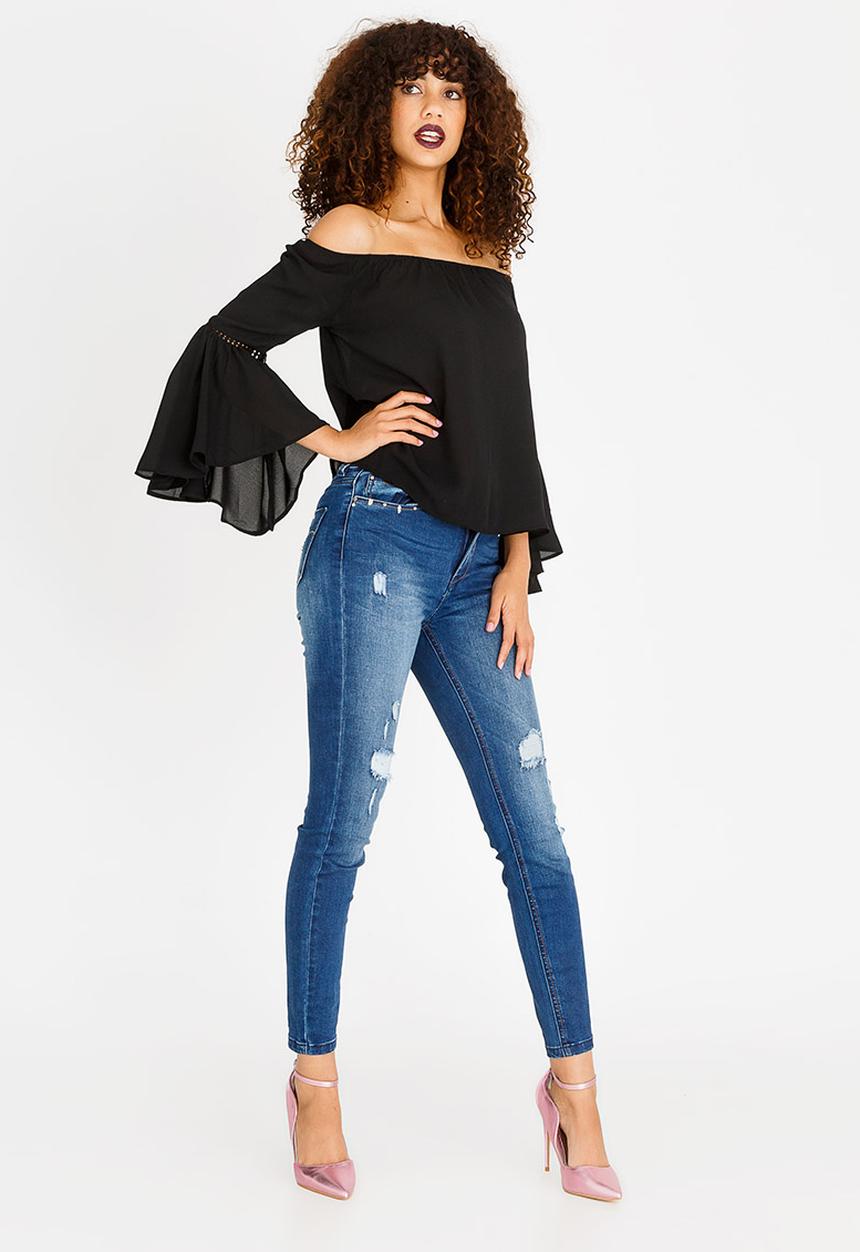 SISSY BOY - Bardot Top with Trim Detail Black