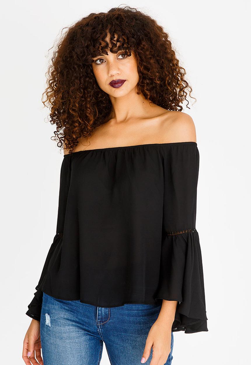 SISSY BOY - Bardot Top with Trim Detail Black