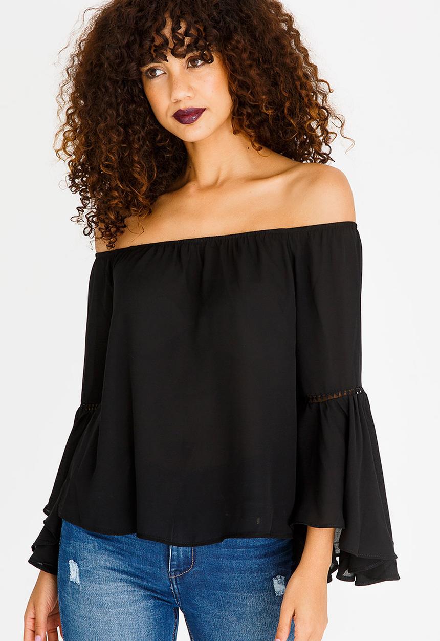 SISSY BOY - Bardot Top with Trim Detail Black