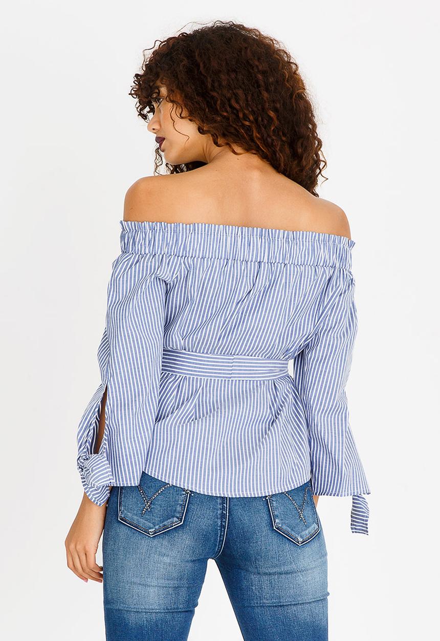 SISSY BOY - Career Wear Stripe Bardot Top Blue and White