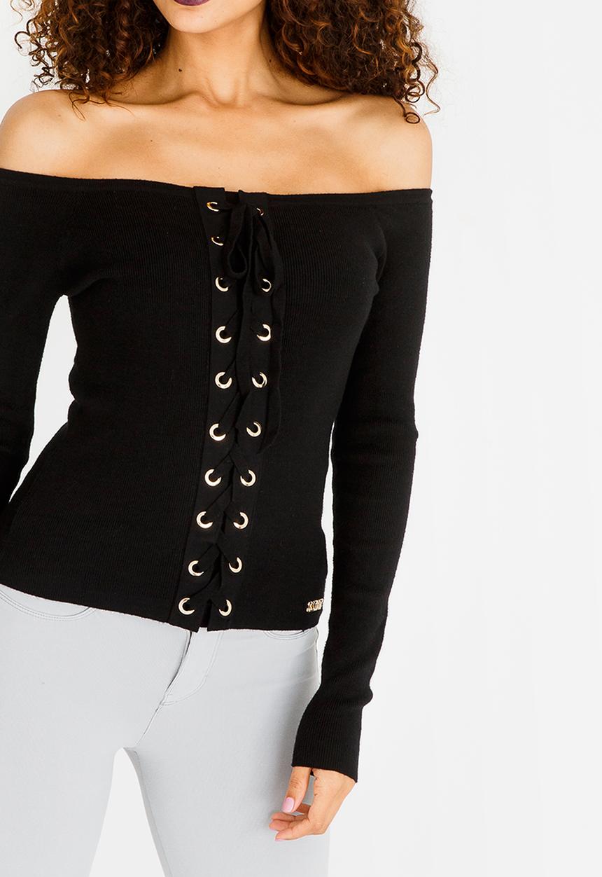 SISSY BOY - Blossom Lace-up Top Black