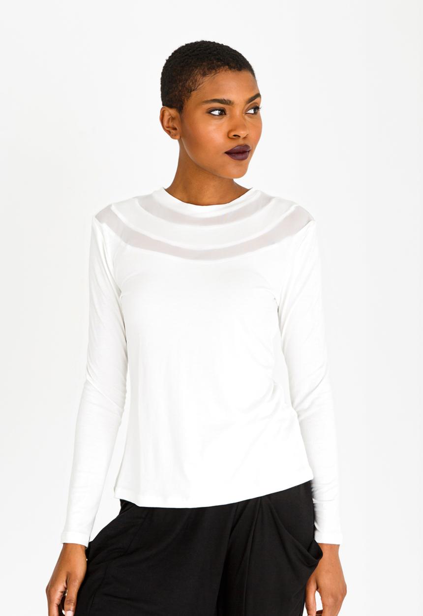 Slick - Nadia Mesh Inset Top Off White
