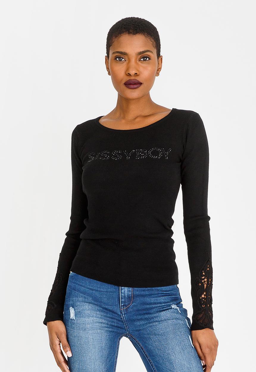 SISSY BOY - Lazar Crochet Detail Top Black