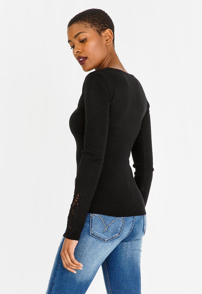 SISSY BOY - Lazar Crochet Detail Top Black
