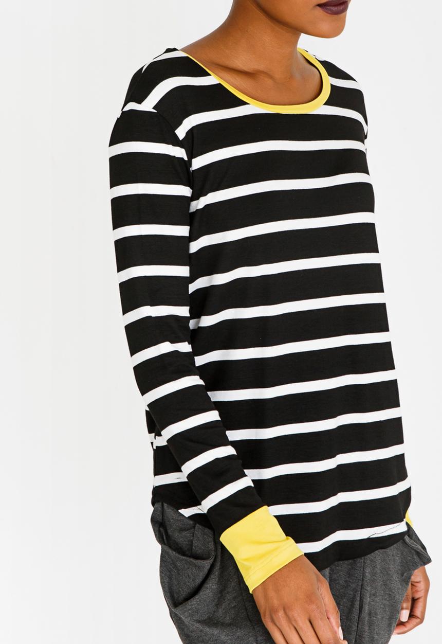 Slick - Beau Stripe Contrast Detail Top Black and White