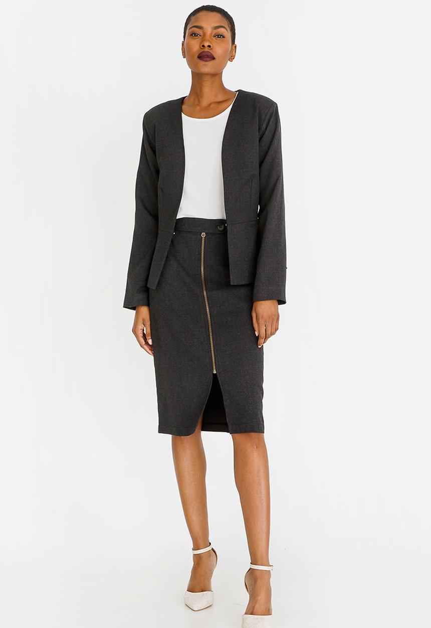 edit - Tab Detail Skirt Charcoal