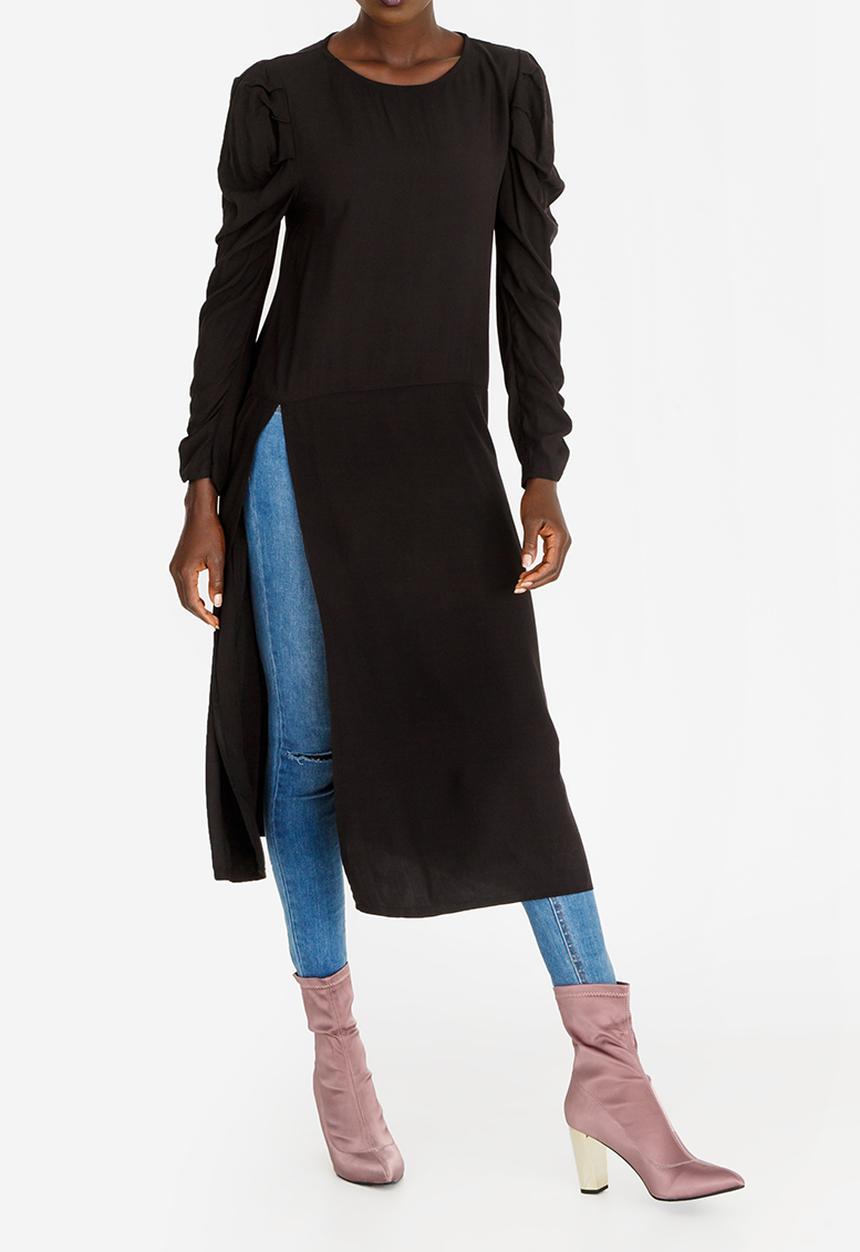 STYLE REPUBLIC - Ruched Sleeve Tunic Dress Black