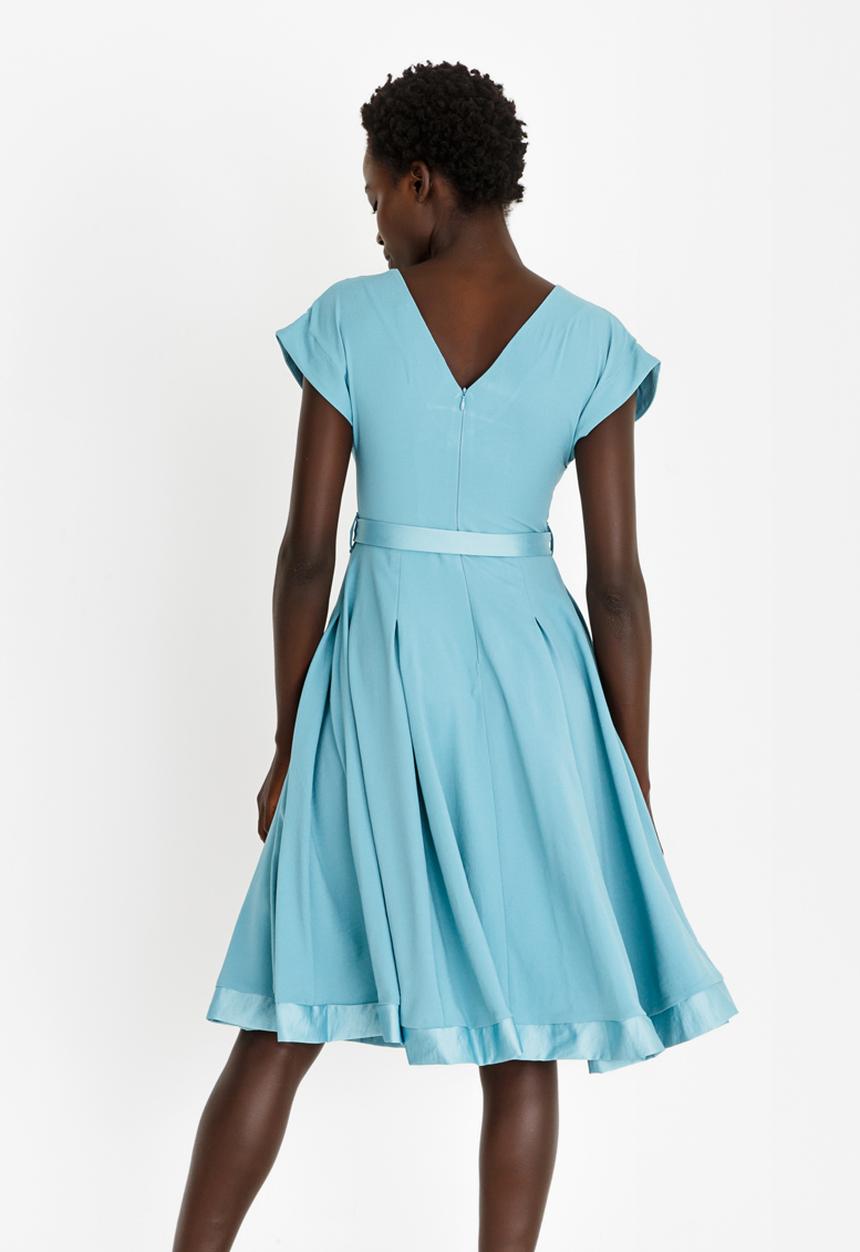 AMANDA LAIRD CHERRY - Mia Satin-like Belted Dress Blue