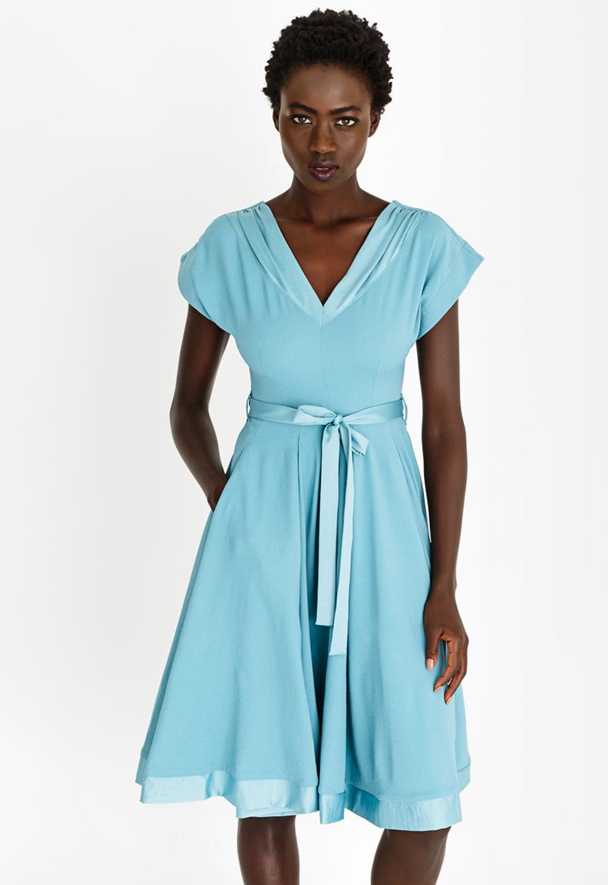 AMANDA LAIRD CHERRY - Mia Satin-like Belted Dress Blue