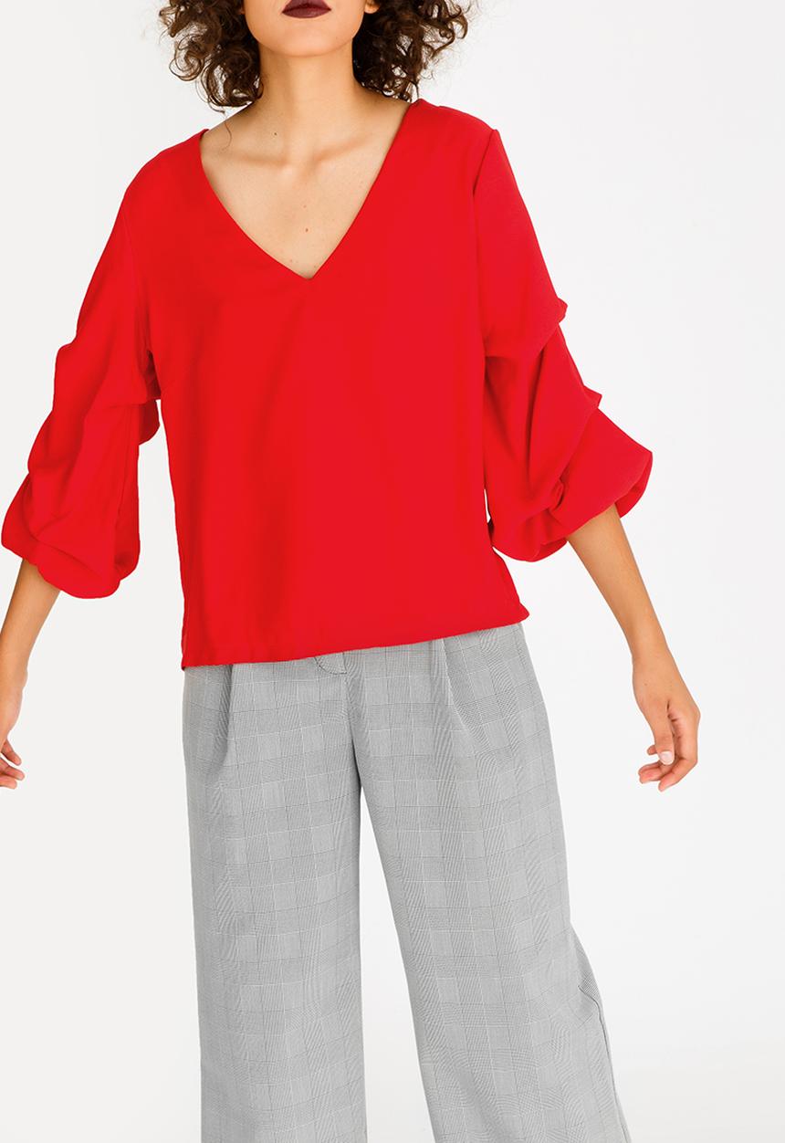 STYLE REPUBLIC - Ruched Sleeve Blouse Red