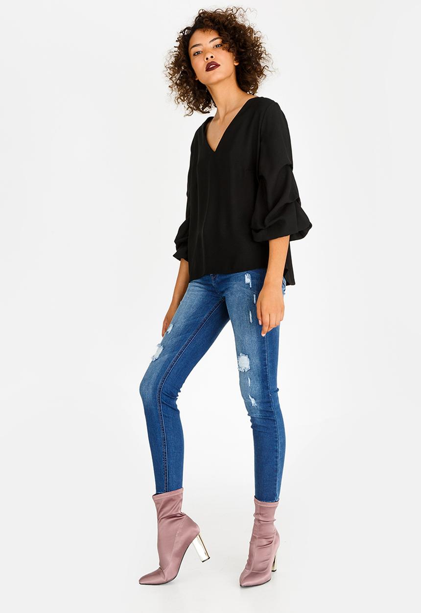 STYLE REPUBLIC - Ruched Sleeve Blouse Black