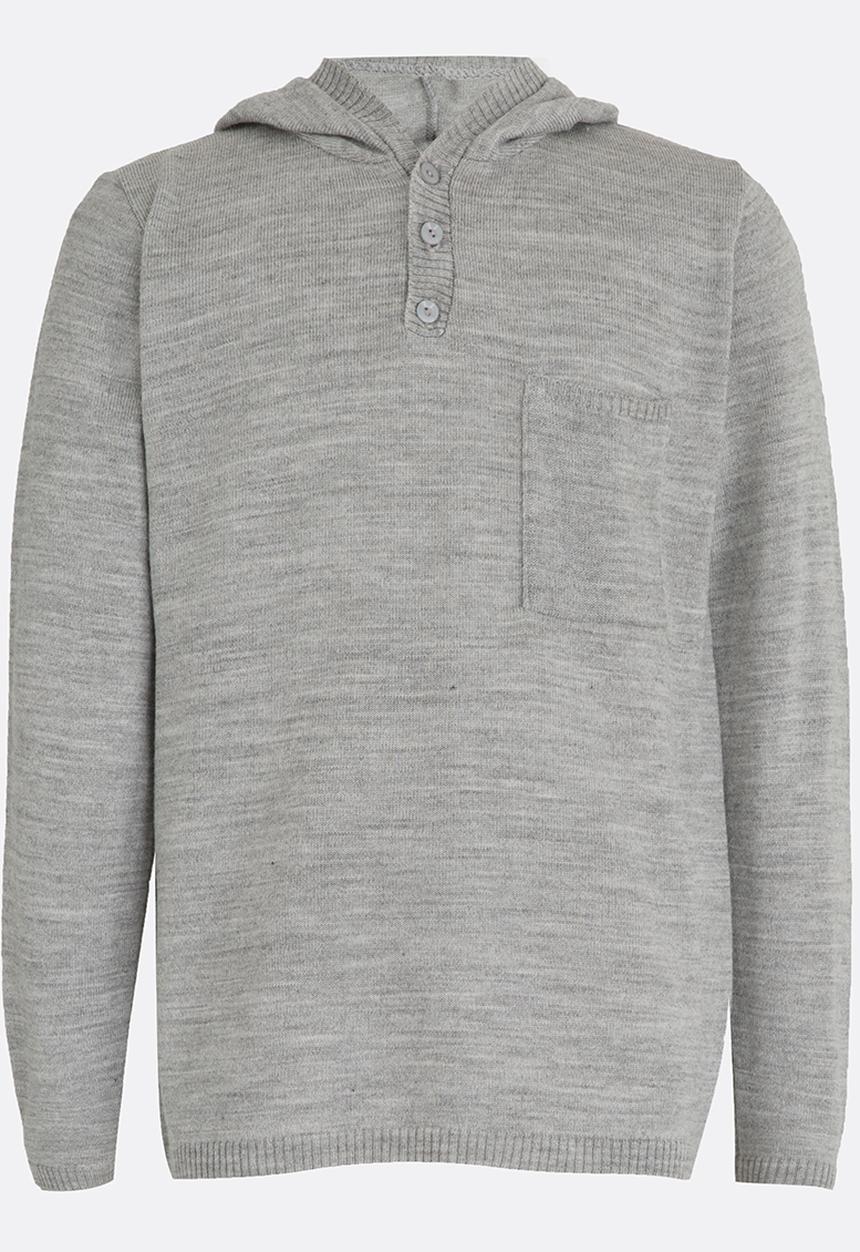 Rebel Republic - Hooded Button Up Henley Jersey Grey Melange