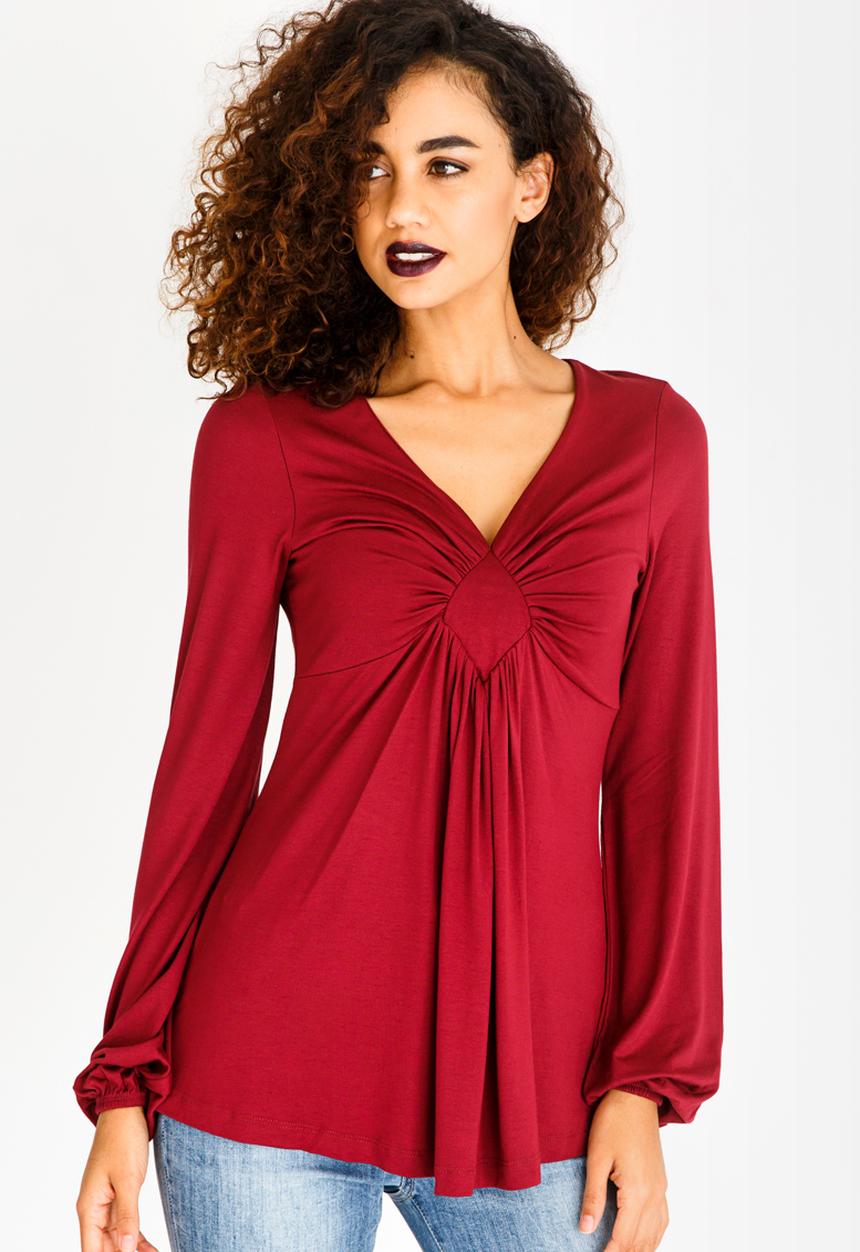 edit - V Neckline Longsleeve Blouse Maroon