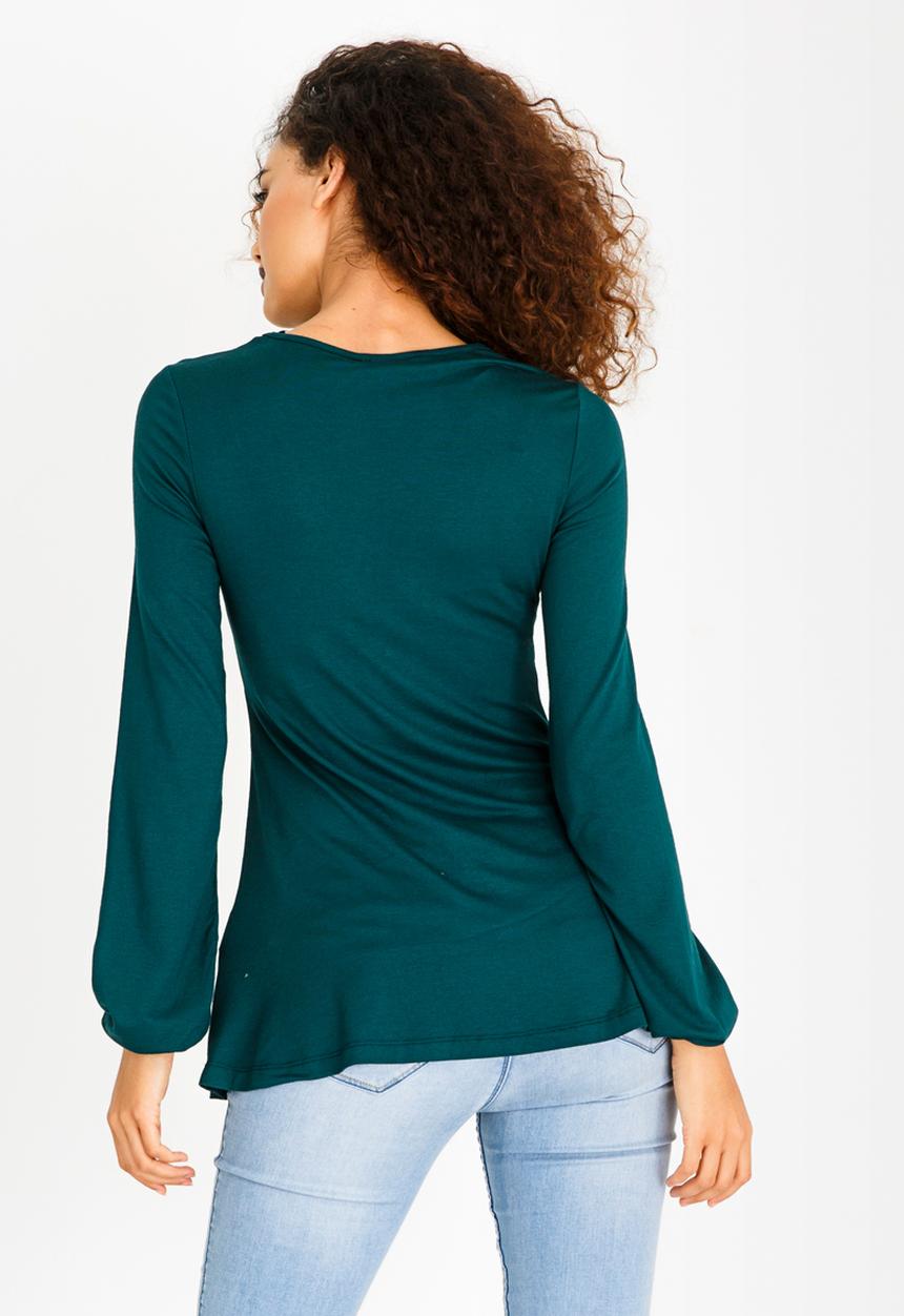 edit - V Neckline Longsleeve Blouse Dark Green