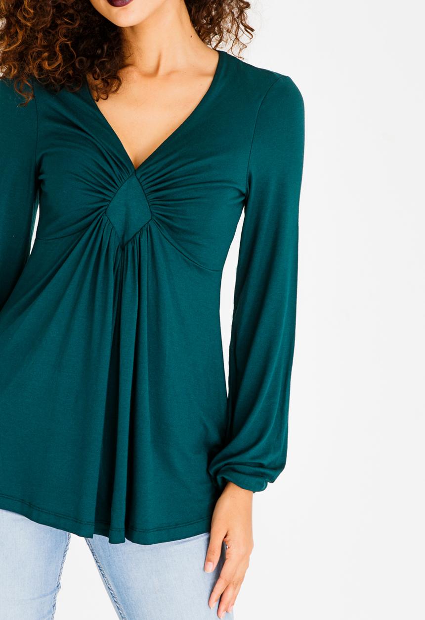 edit - V Neckline Longsleeve Blouse Dark Green