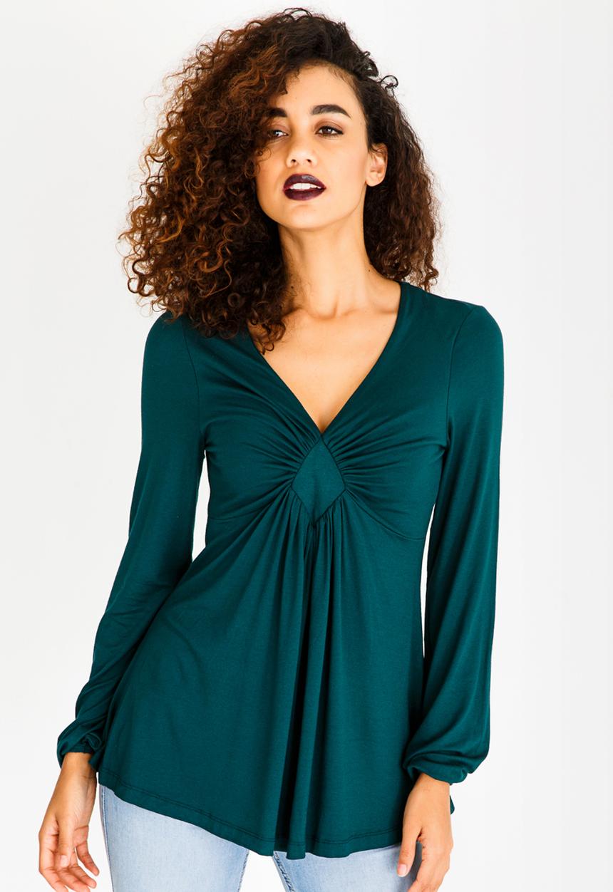 edit - V Neckline Longsleeve Blouse Dark Green