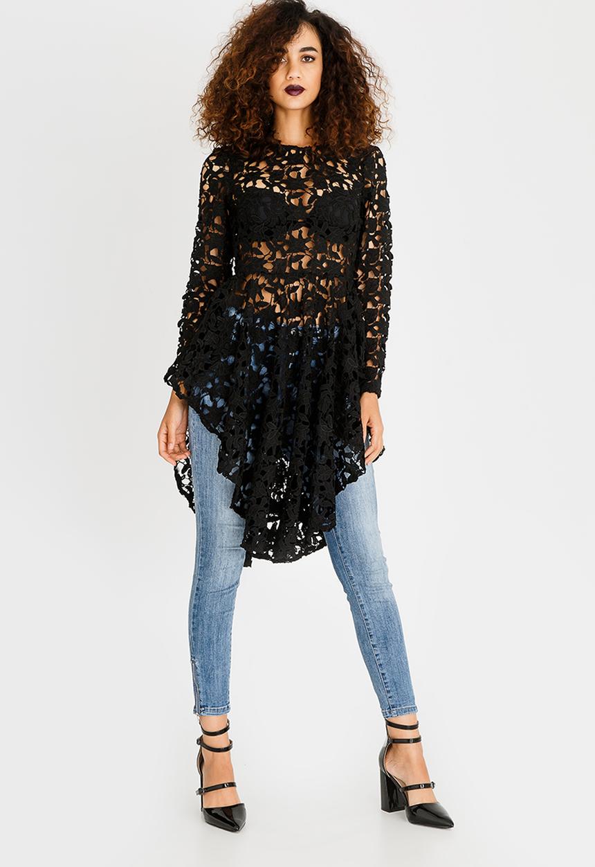 Revenge - Lace Tunic with Ruffle Skirt Black