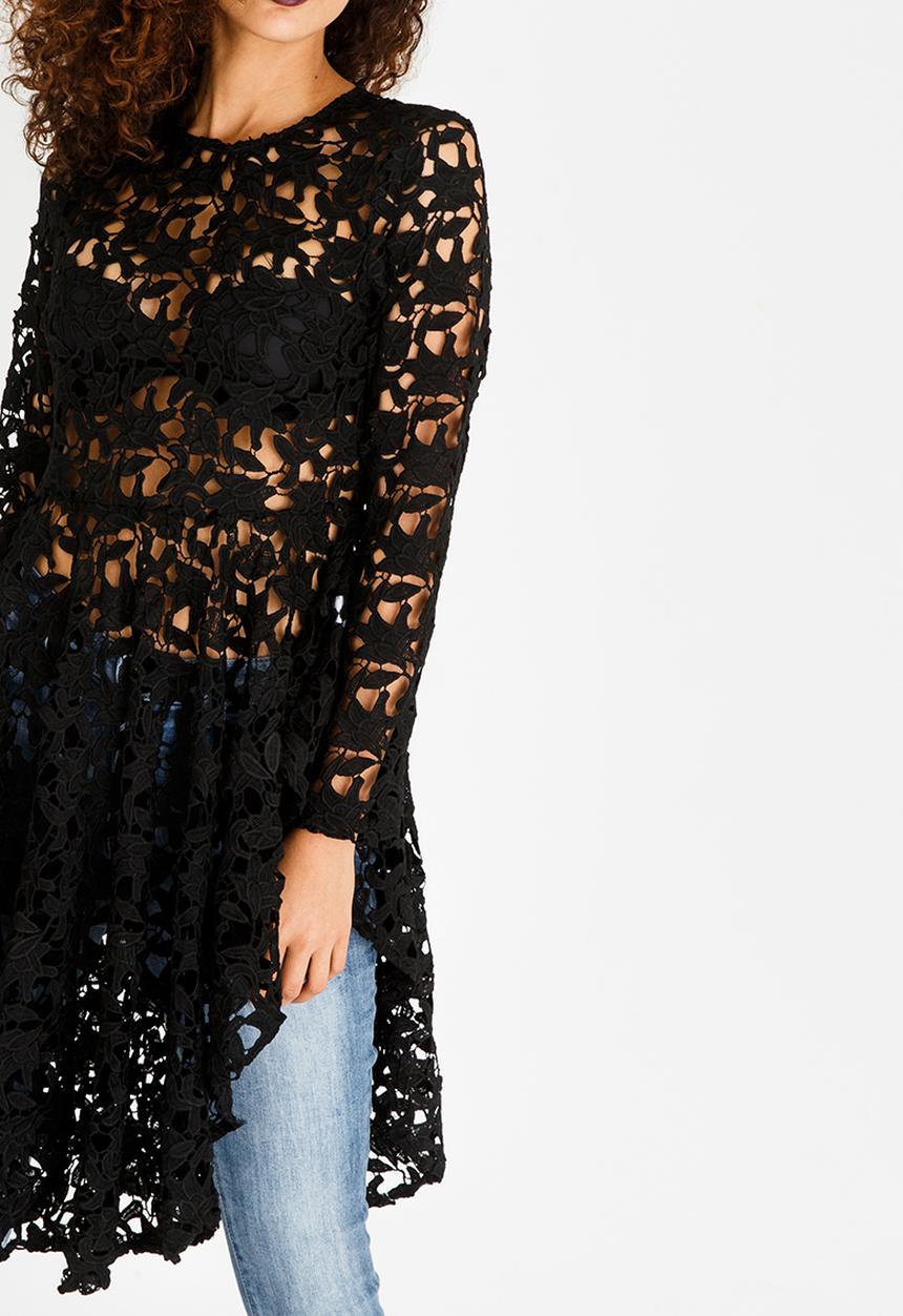 Revenge - Lace Tunic with Ruffle Skirt Black