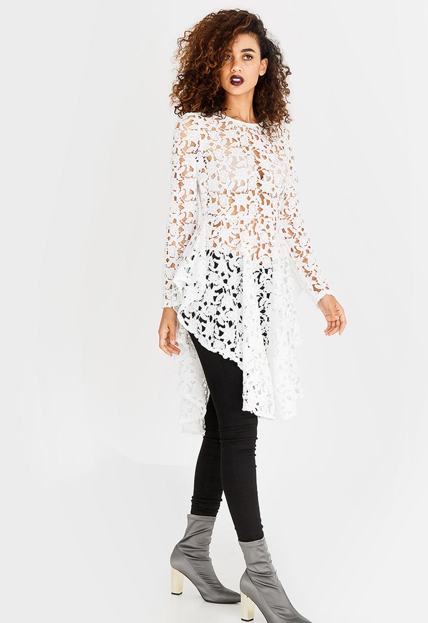 Revenge - Lace Tunic with Ruffle Skirt White