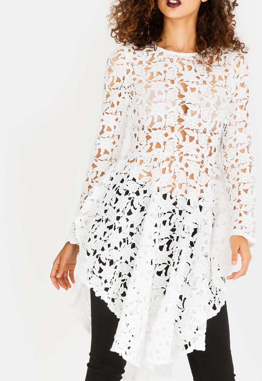 Revenge - Lace Tunic with Ruffle Skirt White