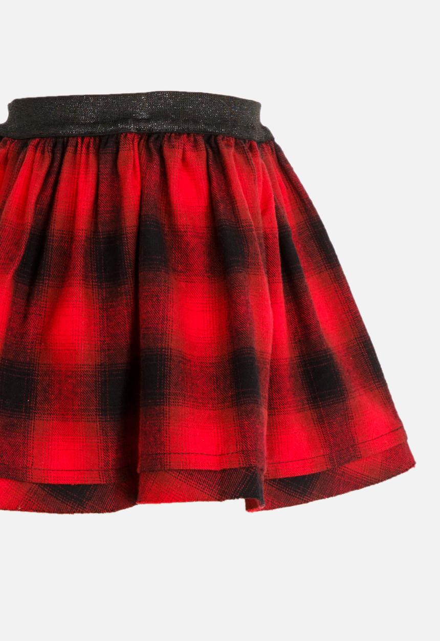 MINOTI - Plaid Skirt with Raw Hem Red