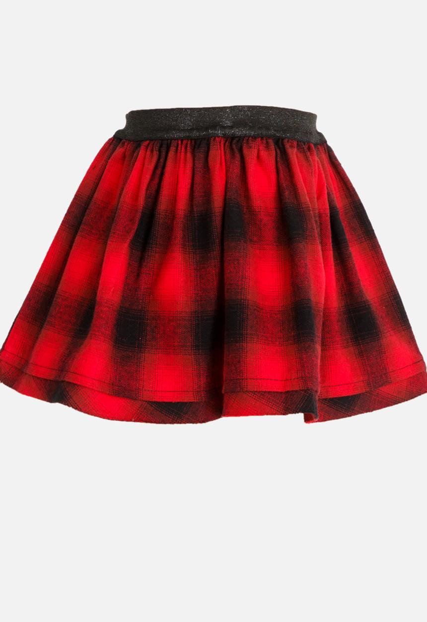 MINOTI - Plaid Skirt with Raw Hem Red