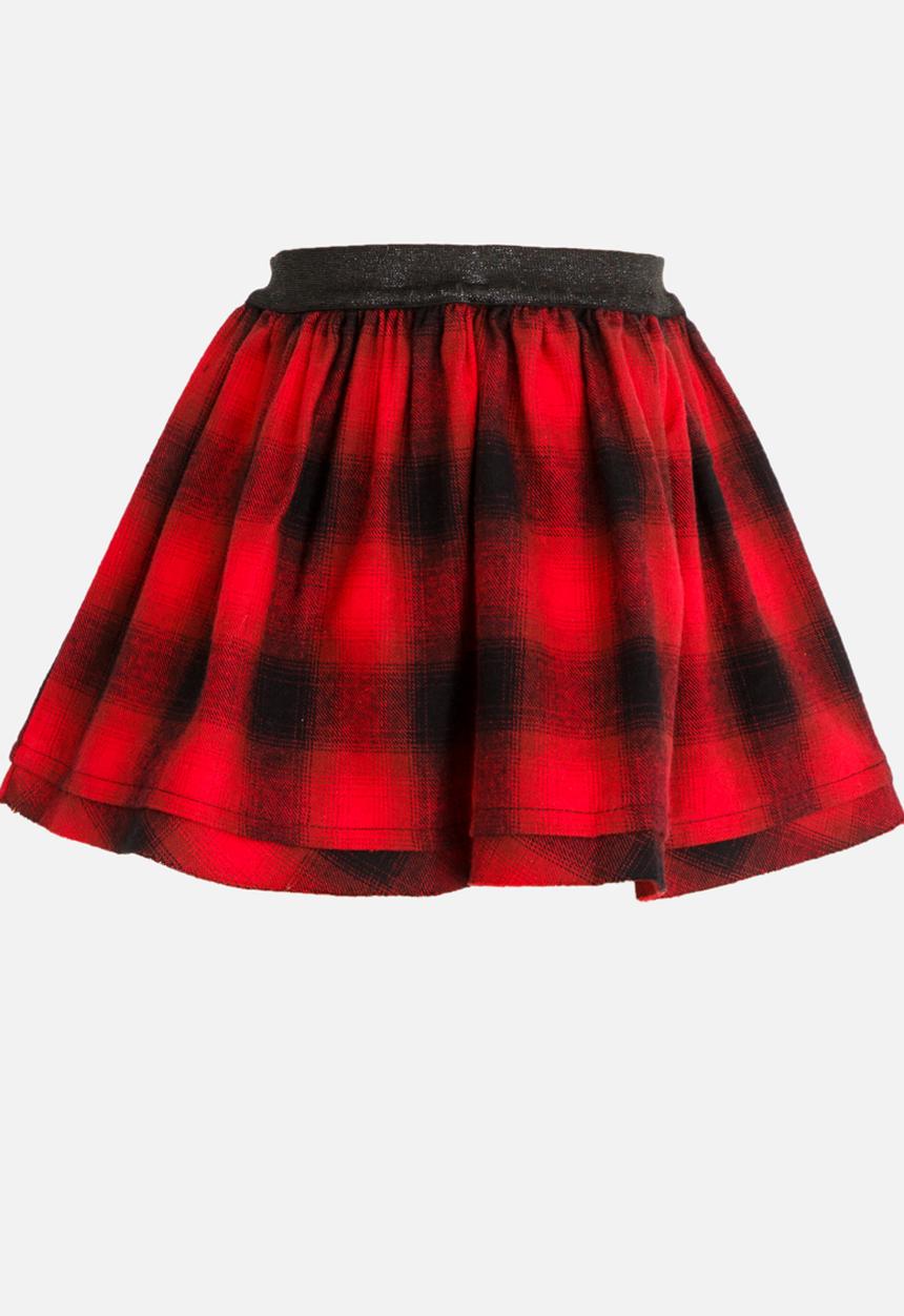 MINOTI - Plaid Skirt with Raw Hem Red
