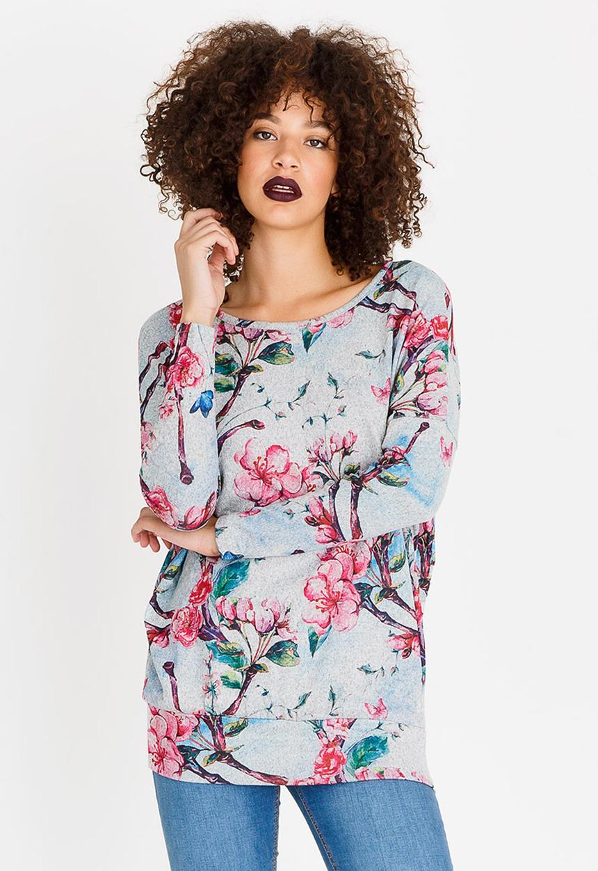 Revenge - Floral Long Sleeve Top Grey