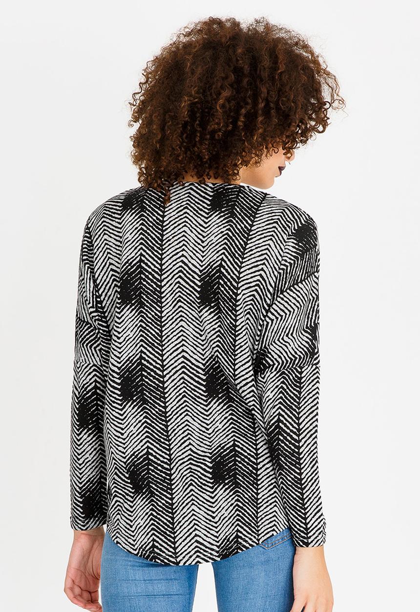 Revenge - Arrow Print Zip Detail Top Grey