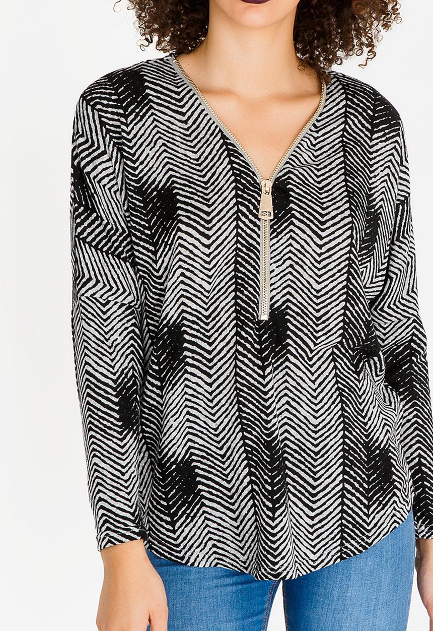 Revenge - Arrow Print Zip Detail Top Grey