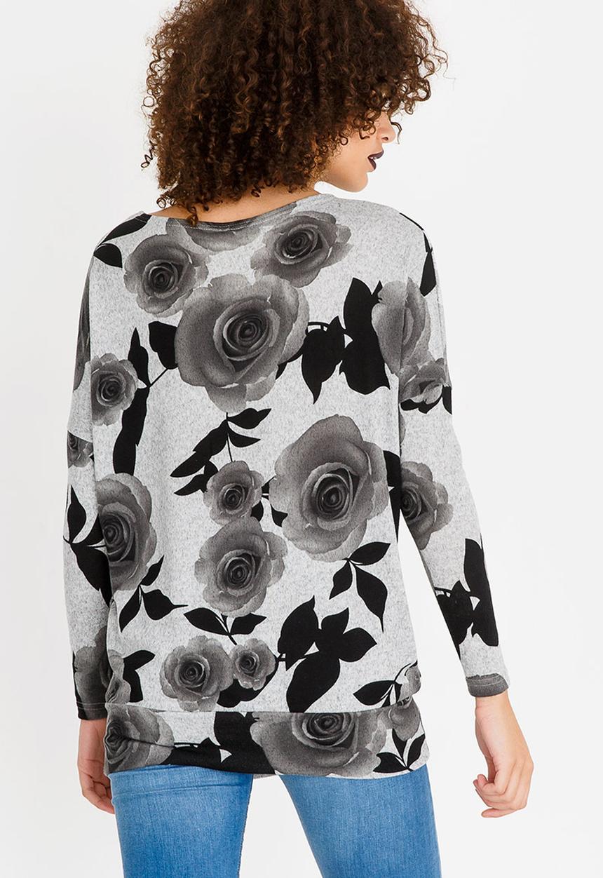 Revenge - Floral Long Sleeve Top Grey