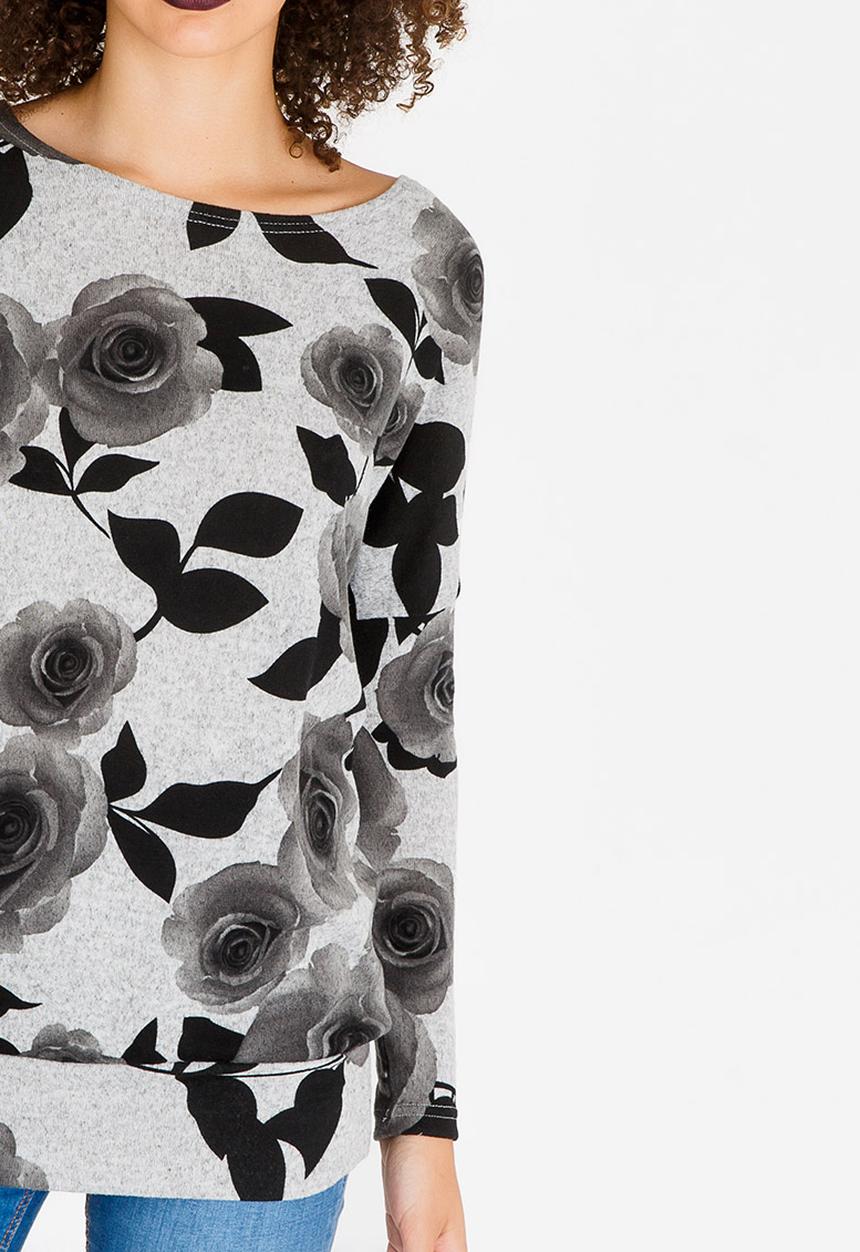 Revenge - Floral Long Sleeve Top Grey