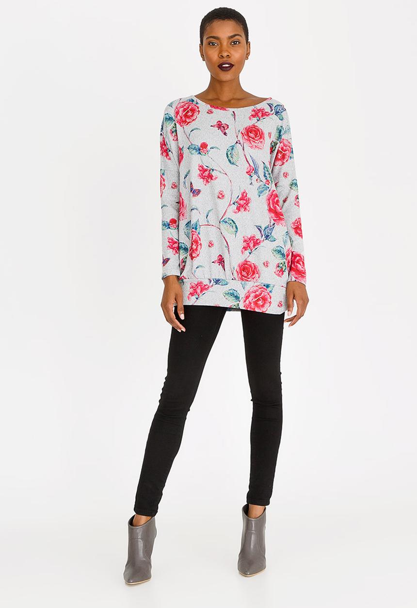 Revenge - Floral Long Sleeve Top Grey