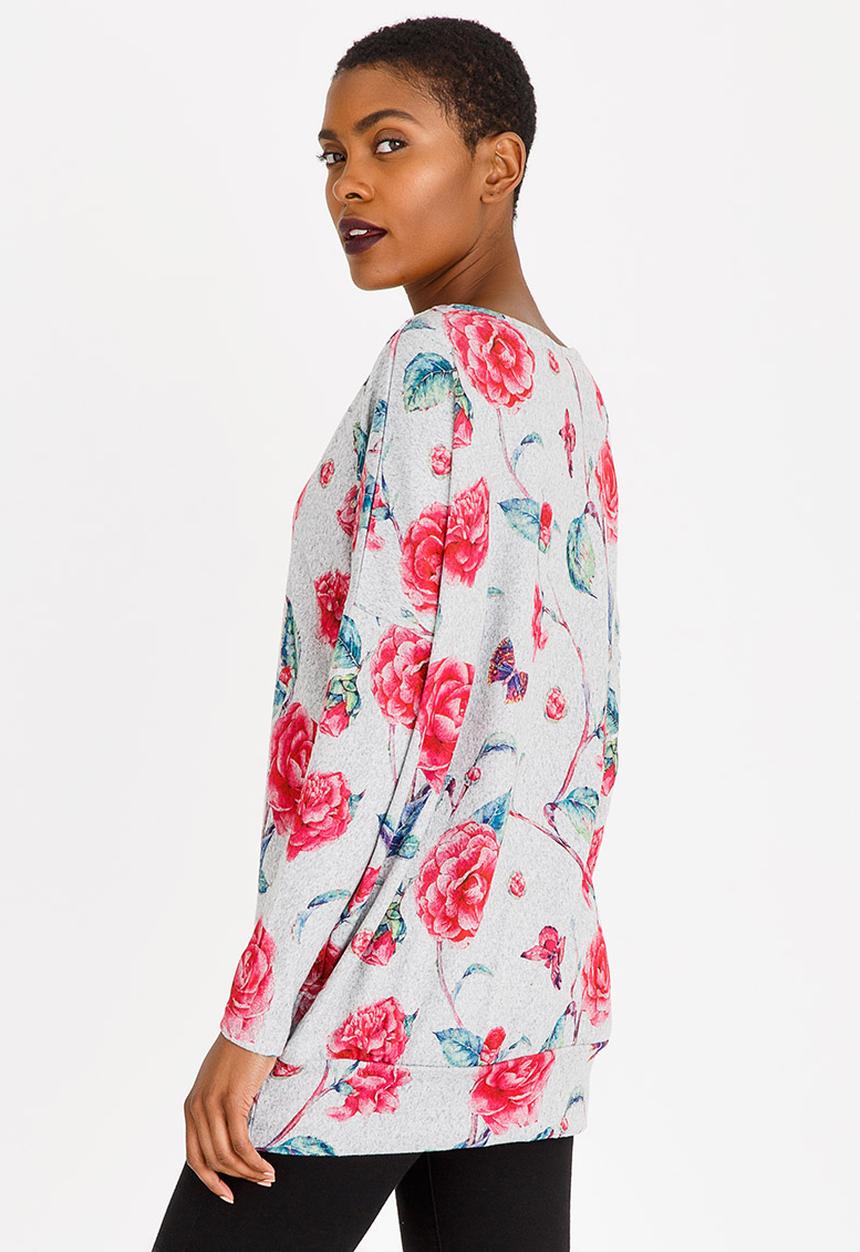 Revenge - Floral Long Sleeve Top Grey
