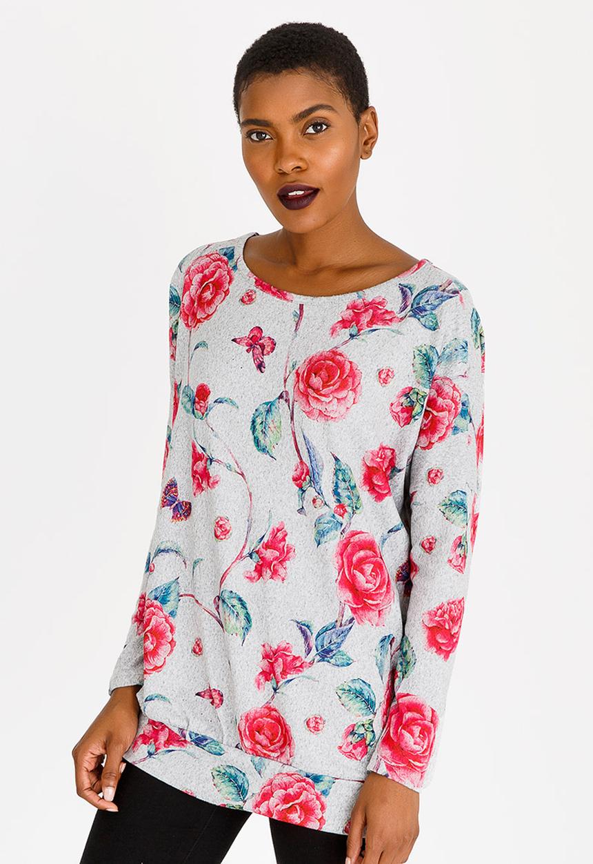 Revenge - Floral Long Sleeve Top Grey