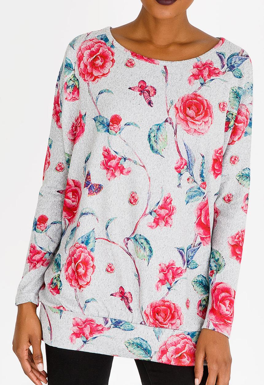 Revenge - Floral Long Sleeve Top Grey